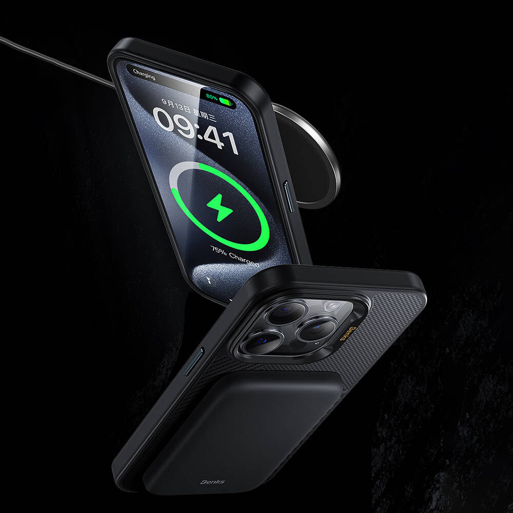 Benks Montage Hybrid ArmorPro iPhone 15 Pro M-safe Şarj Özellikli Karbon Fiber Kevlar Kılıf Benks Montage Hybrid ArmorPro iPhone 15 Pro M-safe Şarj Özellikli Karbon Fiber Kevlar Kılıf